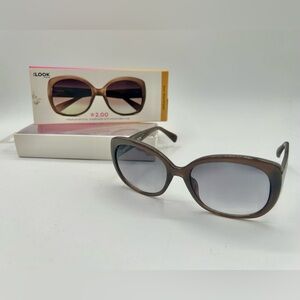 The Look Eyewear Premium SUNREADER Sunglasses Plum Purple Plastic Frame +2.00